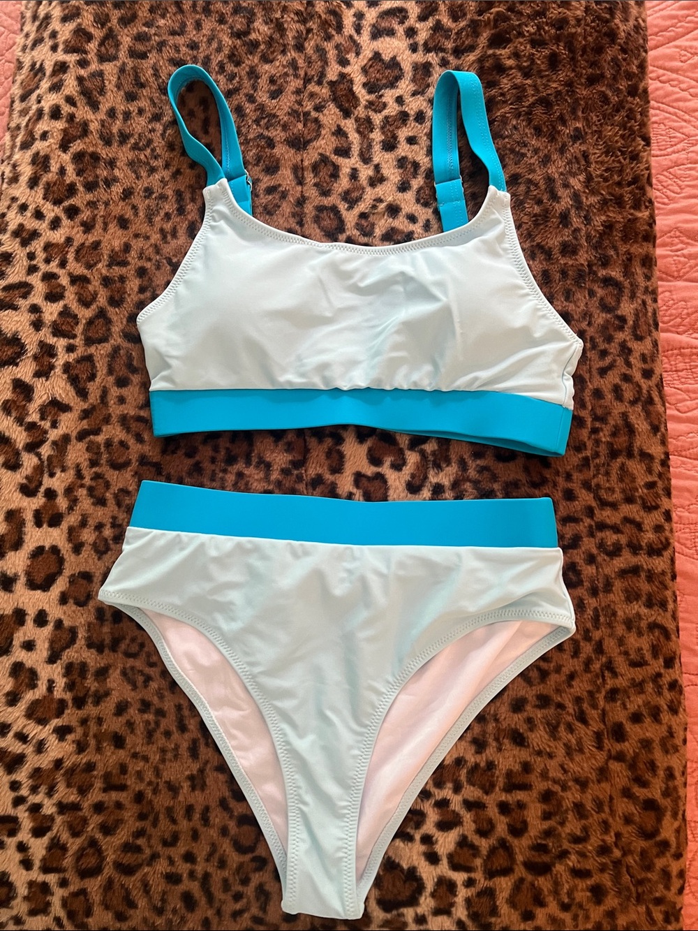 Light Blue Two-Piece Bikini with Teal Trim